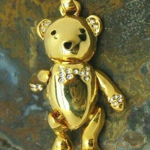 Teddy Bear Pin Pendant Mechanical Rhinestone Mint